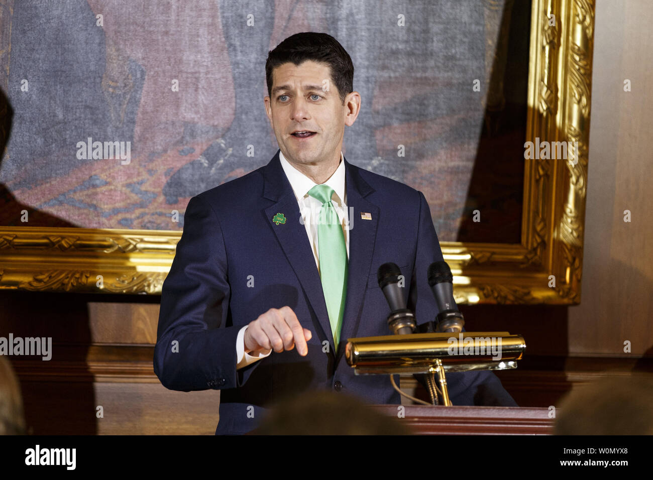 United States Speaker of the House of Representatives Paul Ryan, Republican of Wisconsin, speaks at the Friends of Ireland luncheon at the United States Capitol in Washington, D.C. on March 15, 2018. Photo by Alex Edelman/UPI Stock Photo