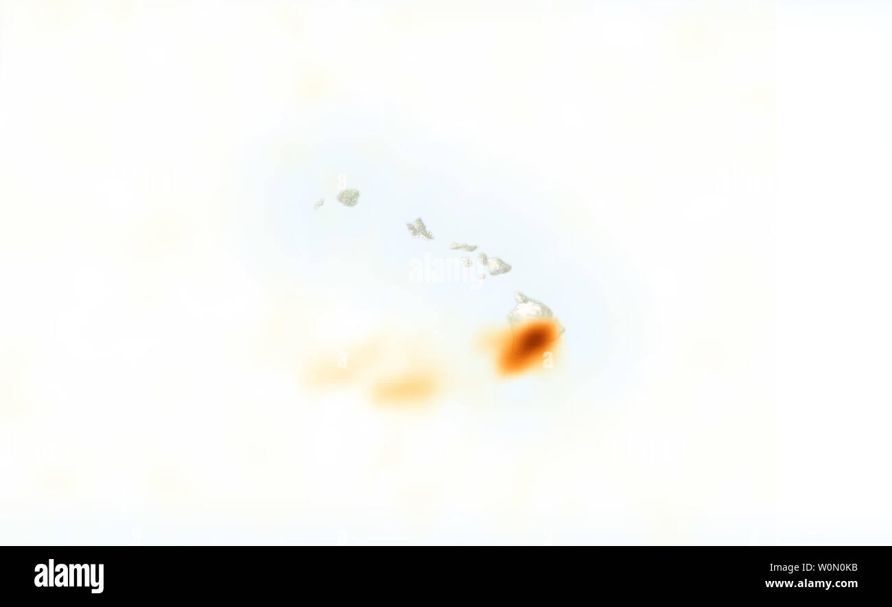 On May 3, 2018, ash, lava, and gas erupted from Hawaii's Kilauea volcano. Clouds have so far prevented NASA satellites from acquiring a natural-color image of the area. However, the plume contained sulfur dioxide (SO2), a gas that was detected by the Ozone Mapper Profiler Suite (OMPS) on the Suomi-NPP satellite. The map above shows concentrations of SO2 as detected by OMPS at 1:30 p.m. local time on May 3. Maximum gas concentrations reached 15 Dobson Units. According to the USGS Hawaiian Volcano Observatory, activity that continued on May 4 was primarily 'lava spattering' from at least three s Stock Photo