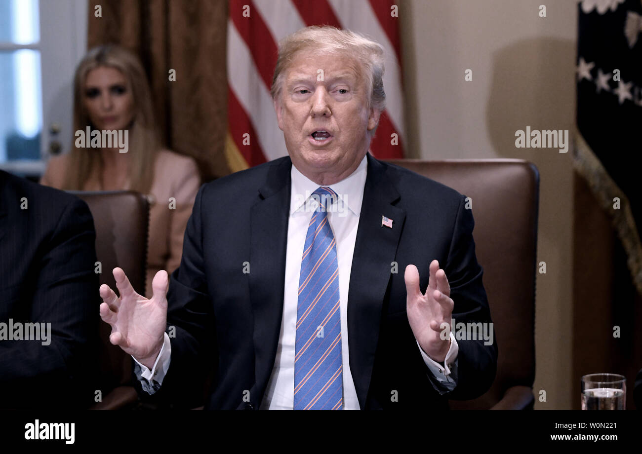 U.S. President Donald Trump speaks during a cabinet meeting in the ...