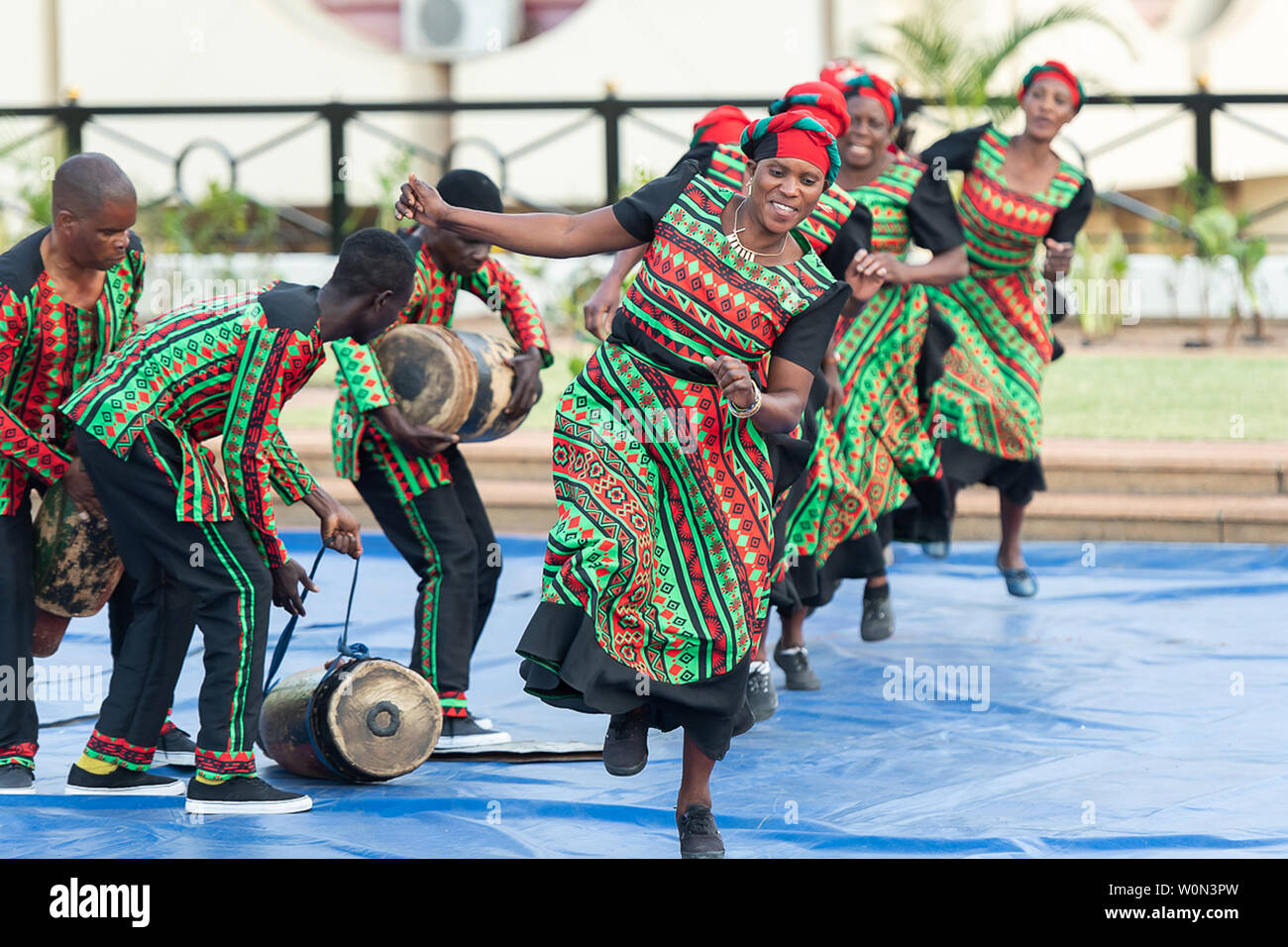 Dancers perform during First Lady Melania TrumpÕs visit to the Malawi State House on October 4, 2018, in Lilongwe, Malawi. The first lady is embarking on her first big solo international trip, a five-day, four-country tour of Africa where she will focus on child well-being. White House Photo by Andrea Hanks/UPI Stock Photo