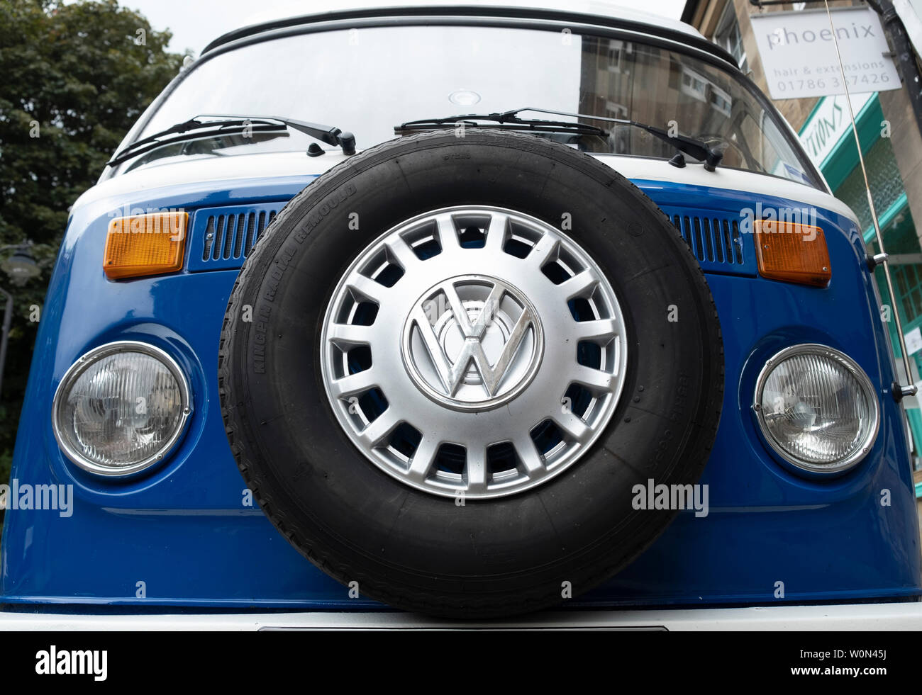 Detail of front of vintage VW Camper van Stock Photo