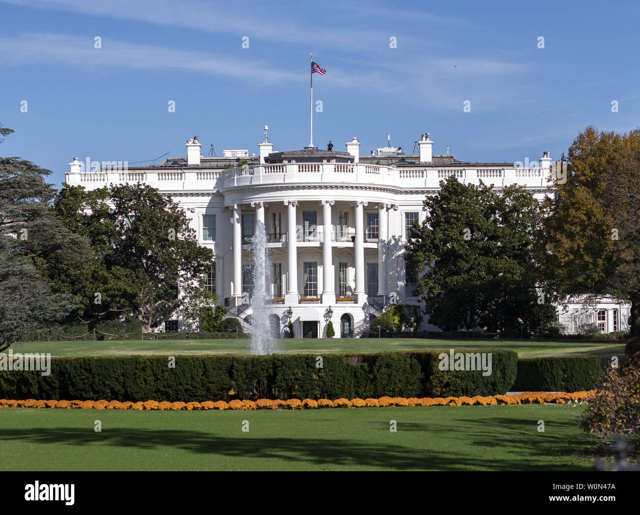 Stock photo of the South Portico of the White House in Washington, DC from the presidential motorcade in Washington, DC on Thursday, November 8, 2018.      Photo by Ron Sachs/UPI Stock Photo
