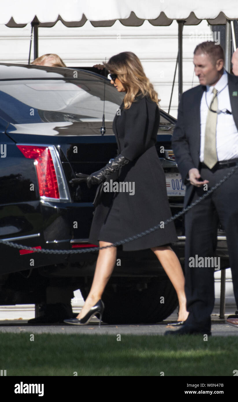 First lady Melania Trump get into her car in the motorcade to travel to the Supreme Court of the US for the Investiture ceremony for Associate Justice of the Supreme Court Brett Kavanaugh in Washington, DC on Thursday, November 8, 2018.     Photo by Ron Sachs/UPI Stock Photo