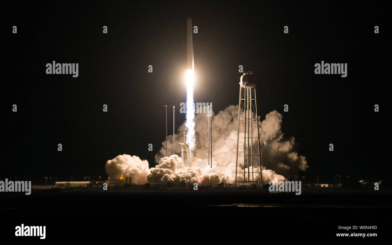 The Northrop Grumman Antares rocket, with Cygnus resupply spacecraft onboard, launches from Pad-0A, on November 17, 2018, at NASA's Wallops Flight Facility in Virginia. Northrop Grumman's 10th contracted cargo resupply mission for NASA to the International Space Station will deliver about 7,400 pounds of science and research, crew supplies and vehicle hardware to the orbital laboratory and its crew. NASA Photo by Joel Kowsky/UPI Stock Photo
