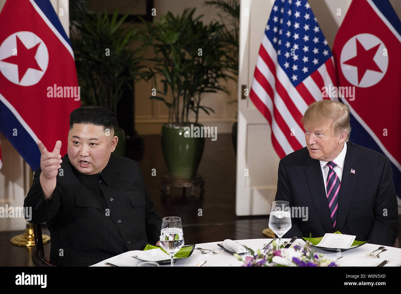 President Donald J. Trump and Kim Jong Un, Chairman of the State Affairs Commission of the Democratic People’s Republic of Korea meet for a social dinner, on February 27, 2019, at the Sofitel Legend Metropole hotel in Hanoi, for their second summit meeting. White House Photo by Joyce N. Boghosian/UPI Stock Photo