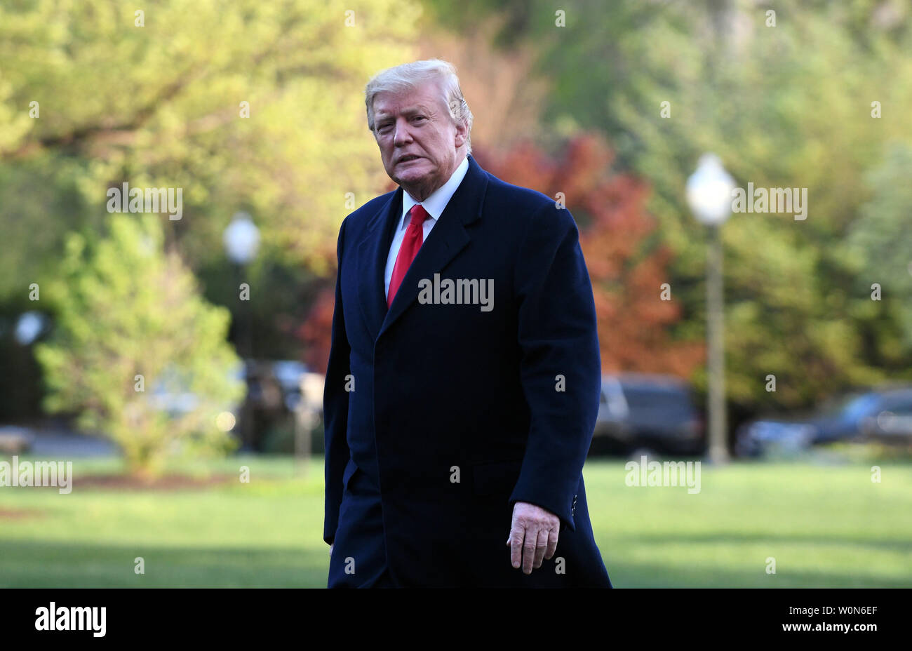 U.S. President Donald Trump arrives back at the White House on April 15 ...