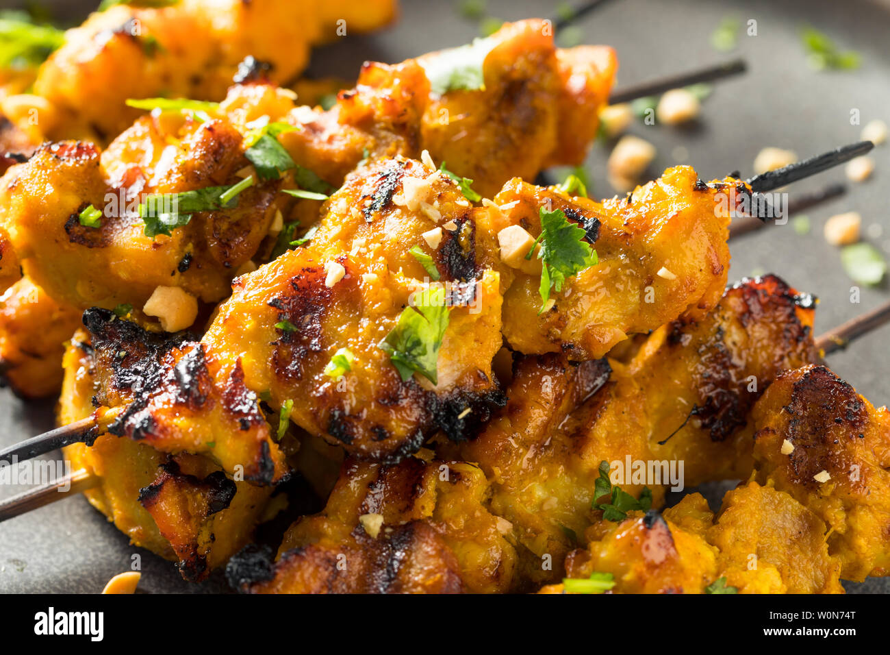 Homemade Thai Chicken Satay with Peanut Sauce Stock Photo Alamy