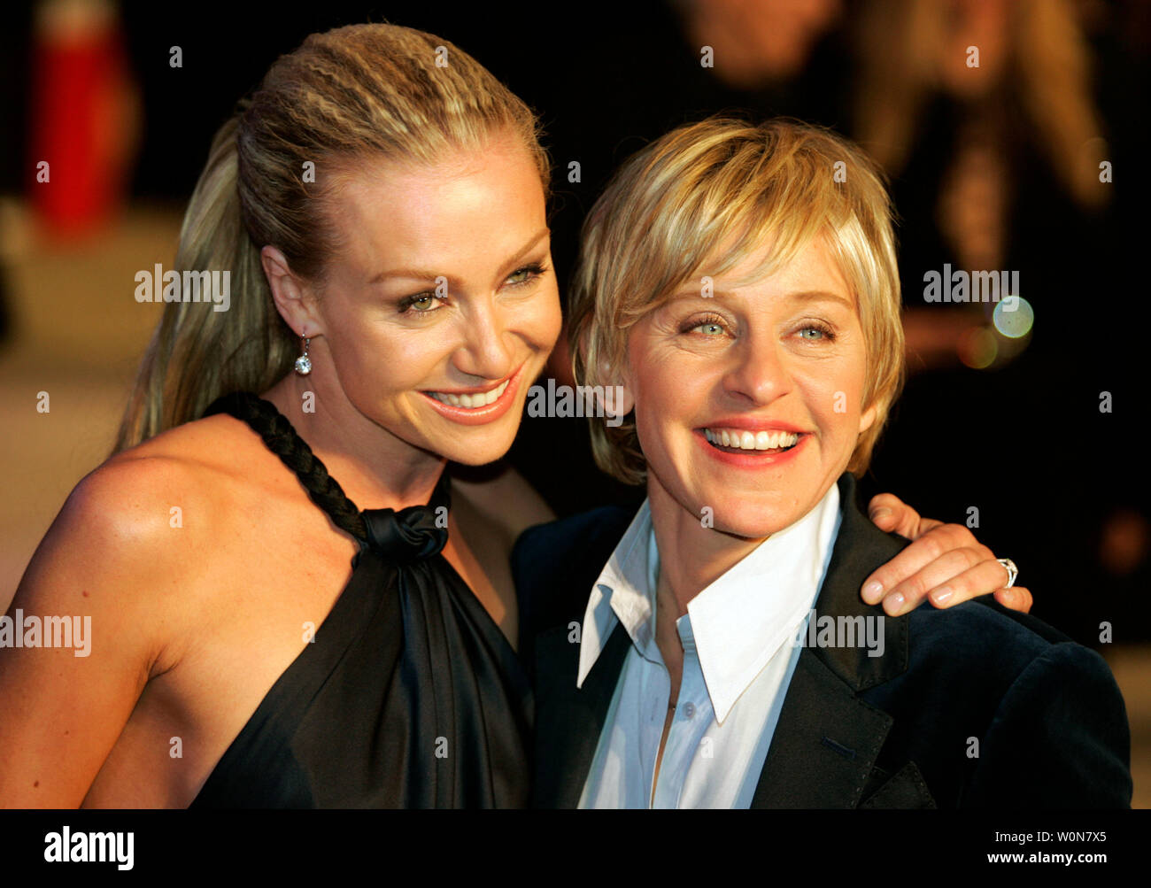 Oscar Host Ellen DeGeneres (R) and Portia de Rossi arrive at the Vanity Fair post-79th Academy Awards party at Morton's in West Hollywood on February 25, 2007.   (UPI Photo/Gary C. Caskey) Stock Photo