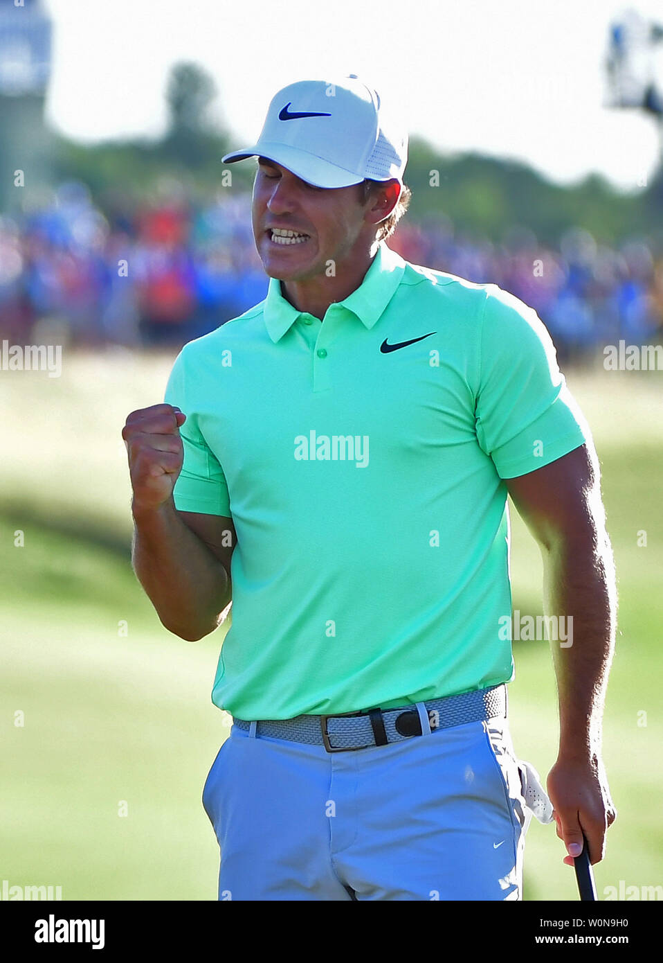 Brooks Koepka clenches his fist after winning the 117th U.S. Open golf tournament at Erin Hills golf course on June 18, 2017, in Erin, Wisconsin. Photo by Kevin Dietsch/UPI Stock Photo