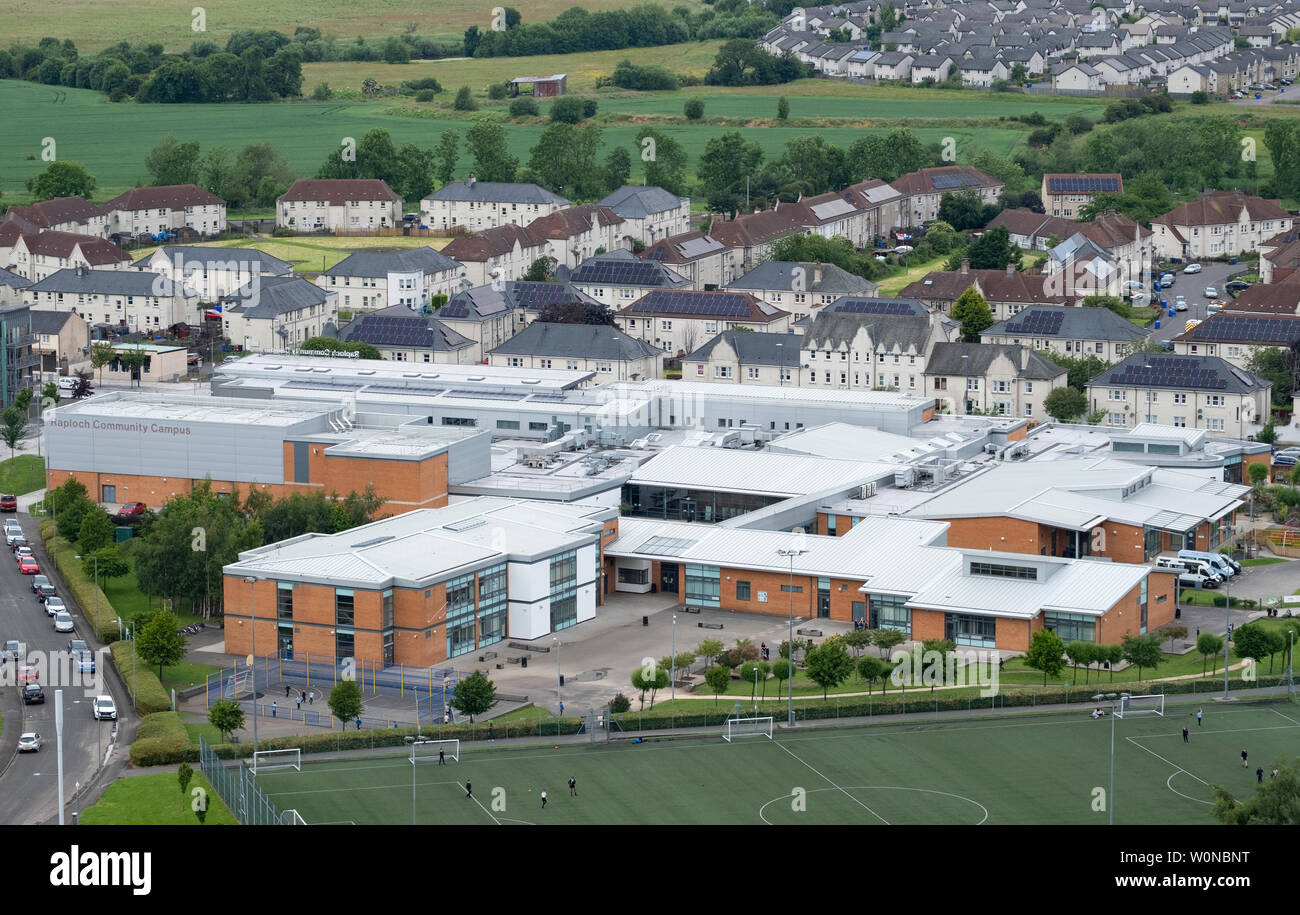 Elevated view of Raploch Community Campus in Raploch district of Stirling , Scotland, UK Stock Photo