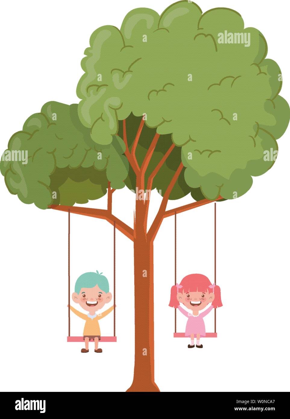 Couple Baby In Swing Hanging From Tree Stock Vector Art