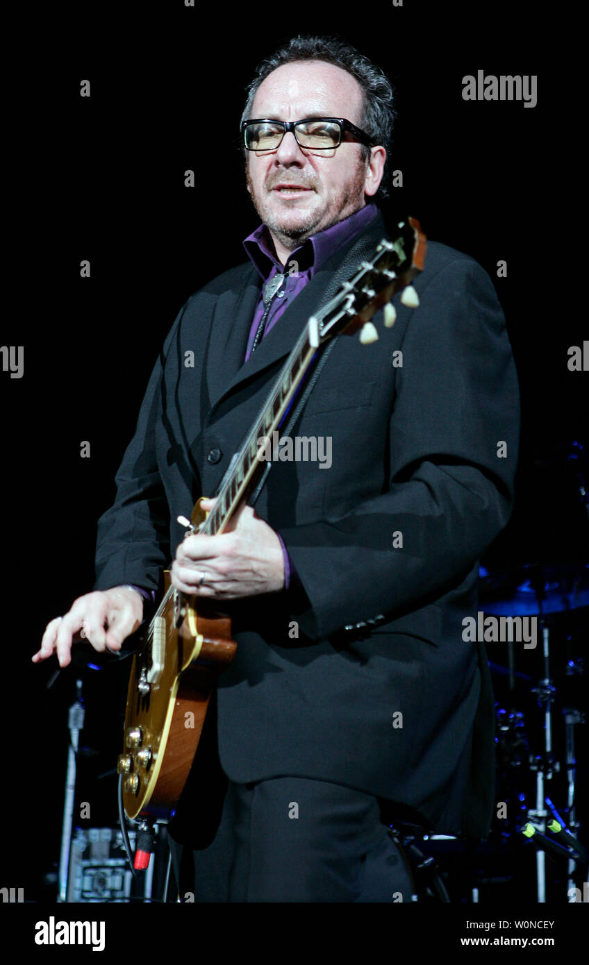 Elvis Costello performs in concert at the Cruzan Amphitheatre in West