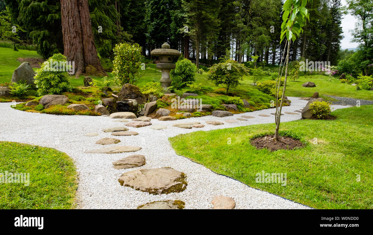 View of the dry garden at the new Japanese Garden at Cowden in Dollar, Clackmannanshire, Scotland, UK Stock Photo