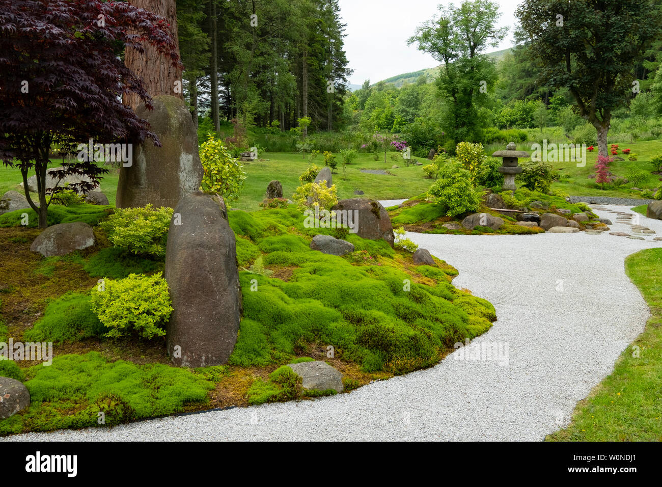 View of the dry garden at the new Japanese Garden at Cowden in Dollar, Clackmannanshire, Scotland, UK Stock Photo