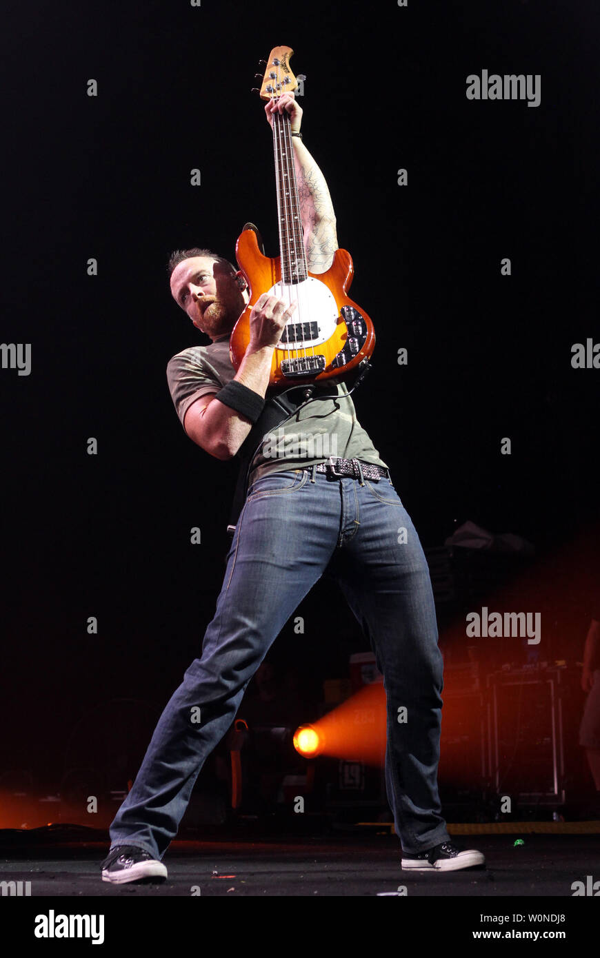 Scott Koziol with Linkin Park performs on the opening night of their tour  at the Cruzan Amphitheatre in West Palm Beach, Florida on August 8, 2014.  UPIMichael Bush Stock Photo - Alamy