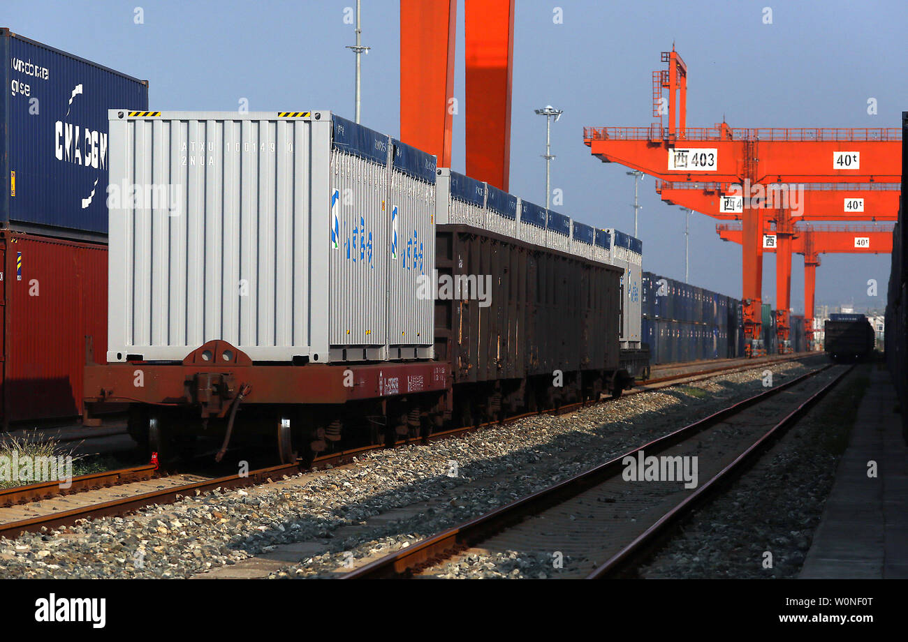Containers on railcars wait for trains at the massive Railway Container ...