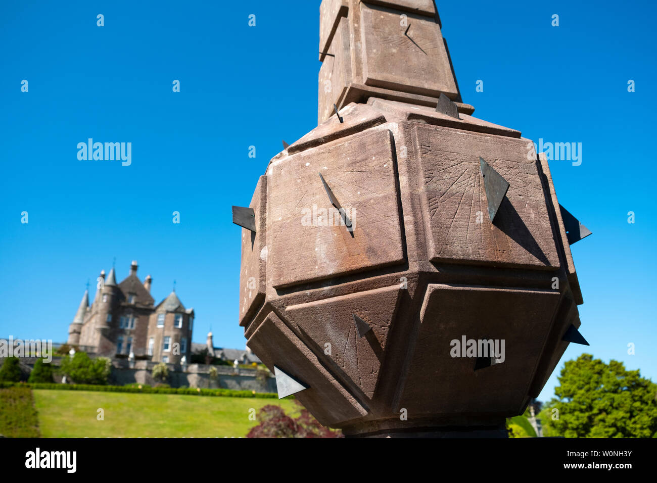 View of Scotland's oldest Obelisk Sundial from 1630, at Drummond Castle
