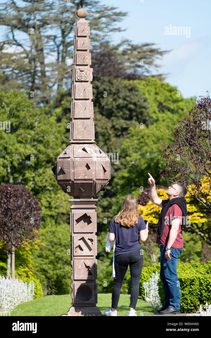 View of Scotland's oldest Obelisk Sundial from 1630, at Drummond Castle