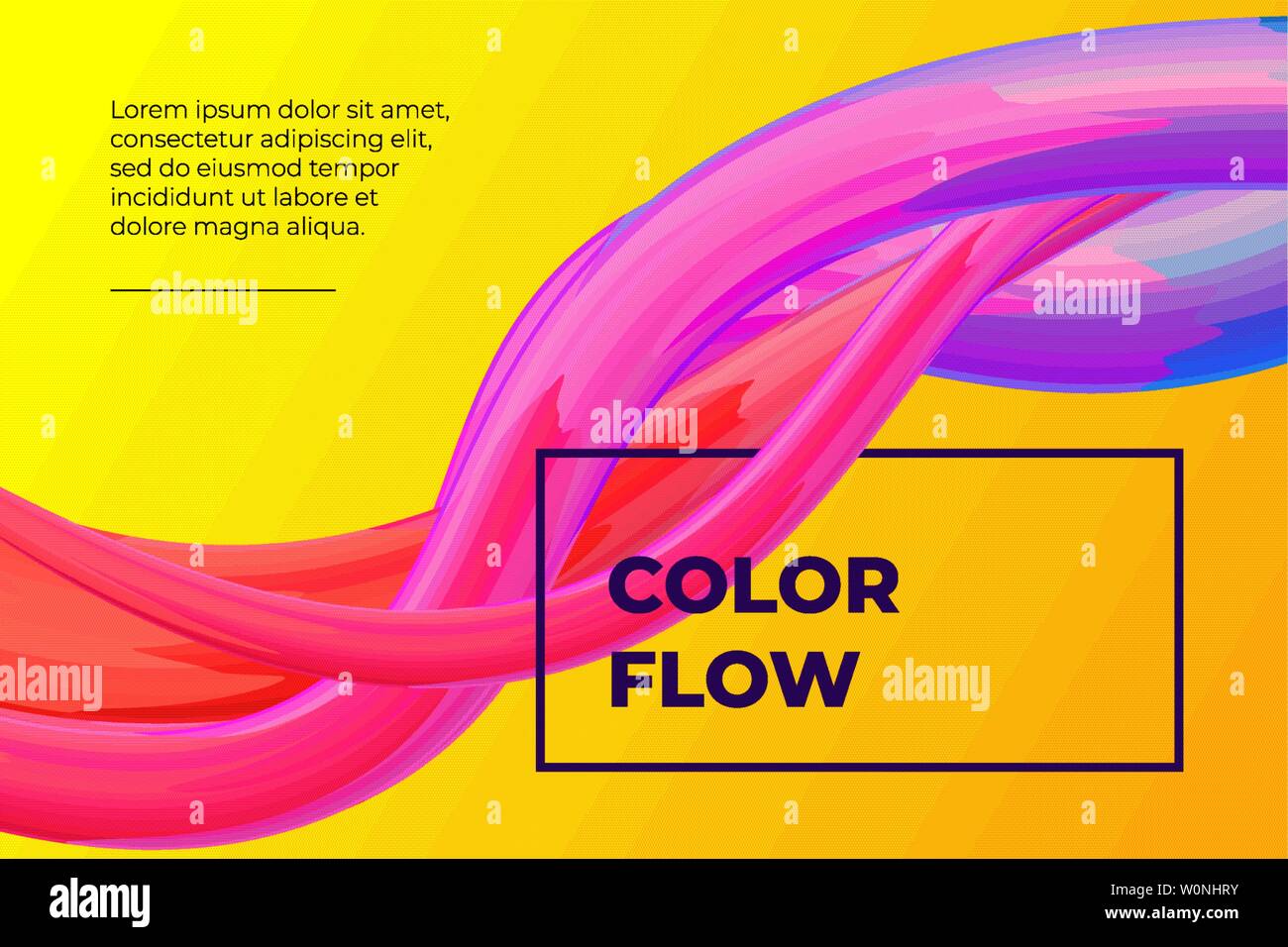 Modern colorful fluid flow poster. Wave liquid shape in yellow color background. Art design for design project. Vector gradient stroke illustration Stock Vector