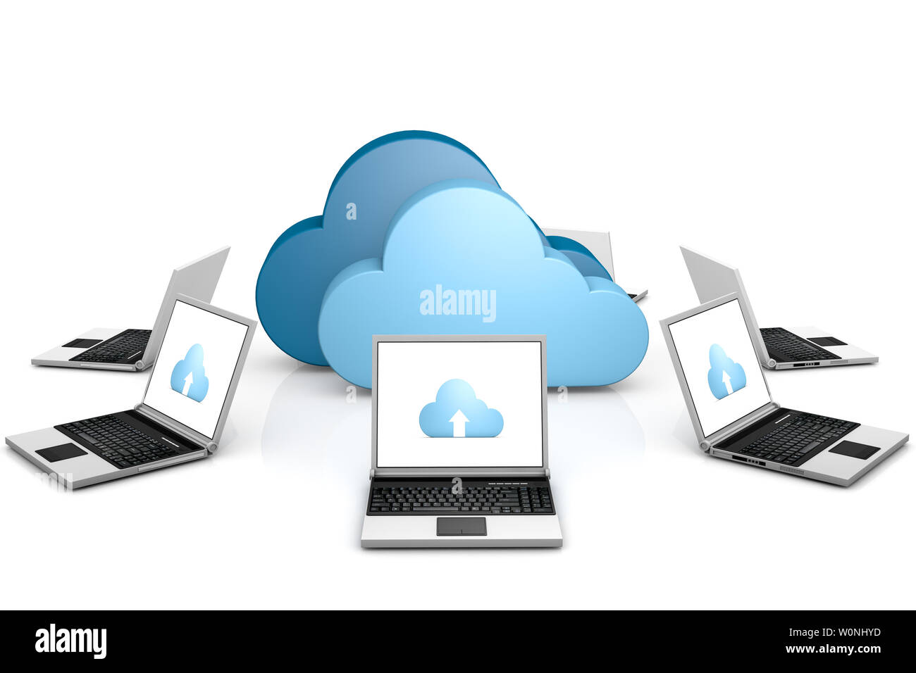 3d data cloud and laptops on white Stock Photo