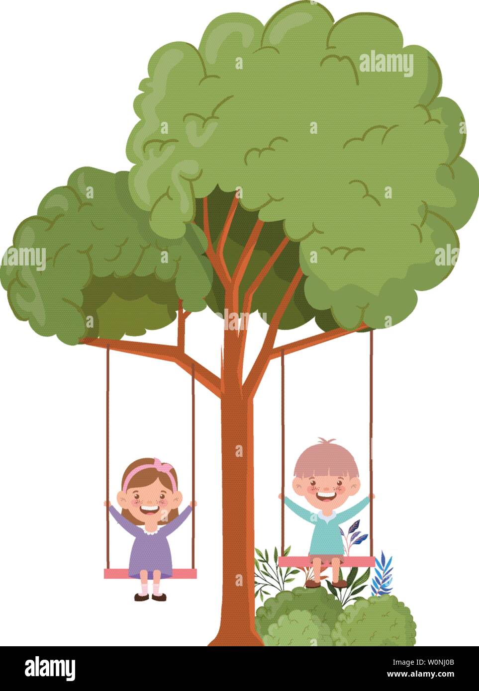 Children swinging from tree in Stock Vector Images Alamy