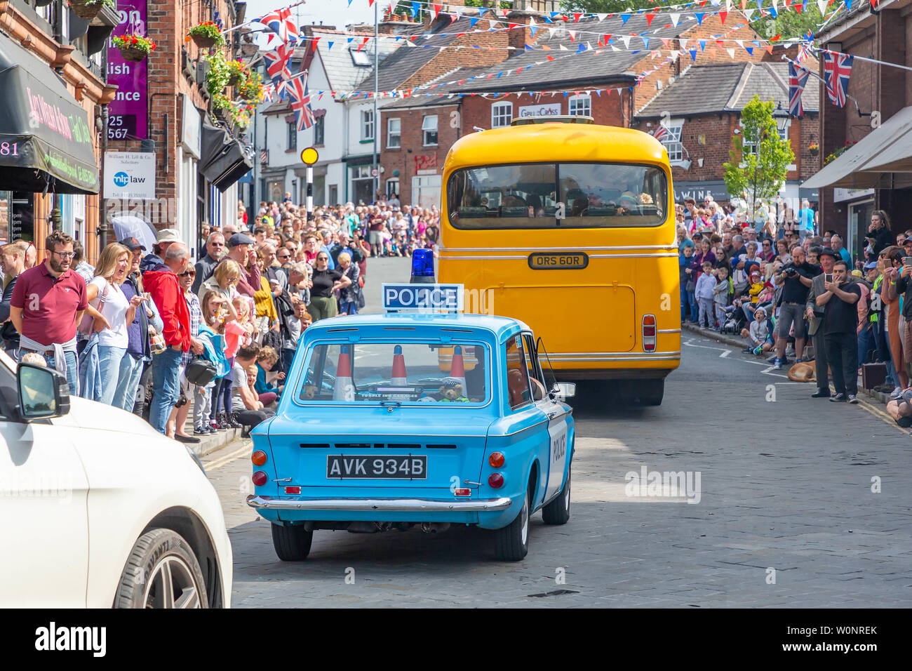 Clssic Hillman Imp police car in the Lymm Historic Transport parade through the village streets Stock Photo