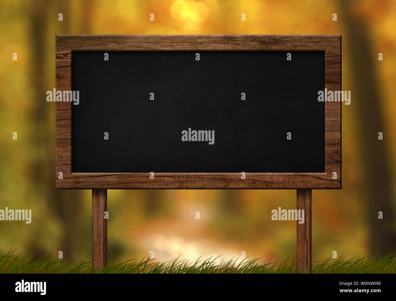 Large blackboard with autumn forest background Stock Photo Alamy