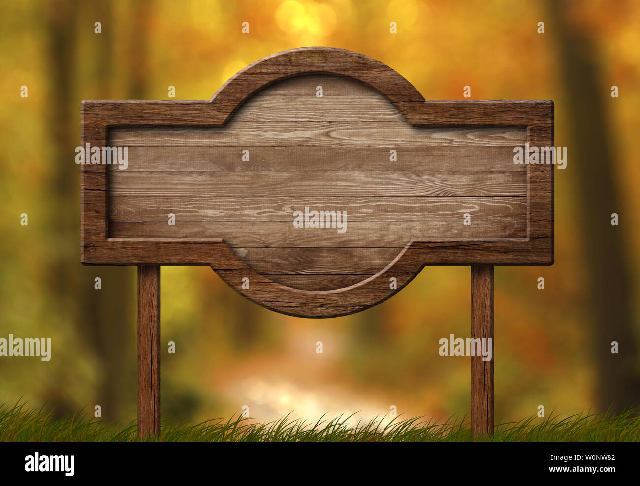 Rounded shaped sign with autumn forest background Stock Photo - Alamy