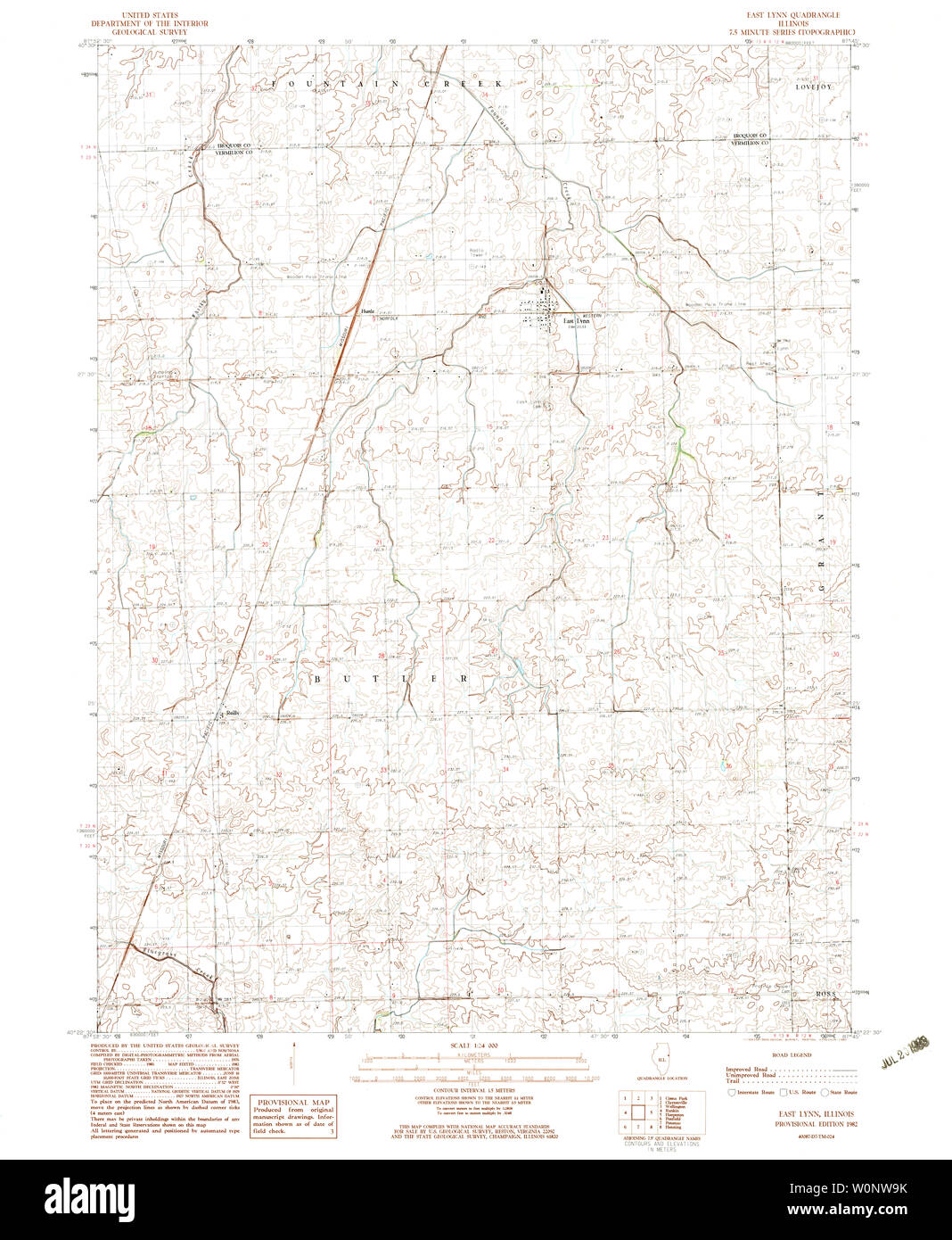 USGS TOPO Map Illinois IL East Lynn 307461 1982 24000 Restoration Stock