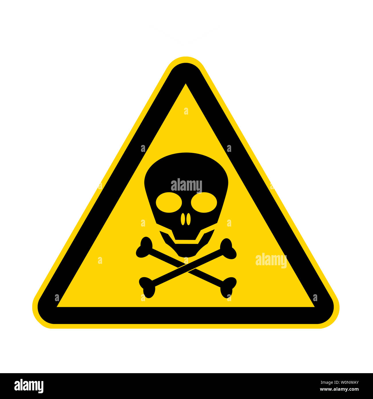 A skull yellow danger sign isolated on white with clipping path Stock Photo