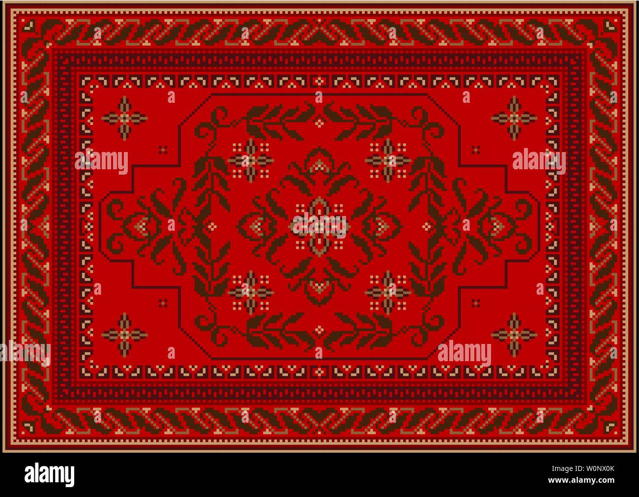 Vintage luxury carpet in red and dark brown shades with a central dark ...