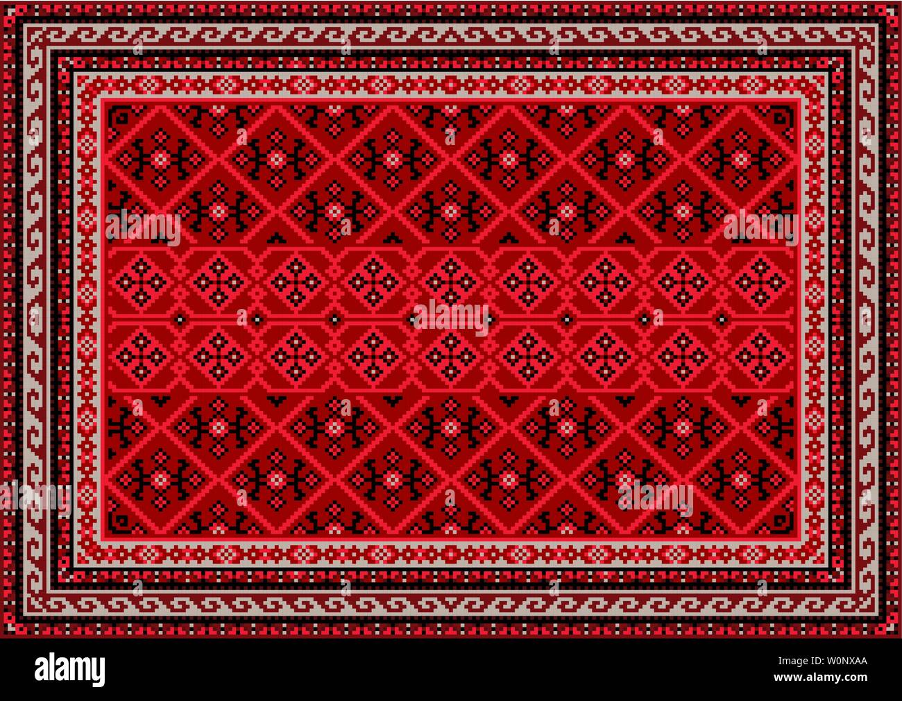 Luxury vintage oriental carpet in red shades with beige and black ...