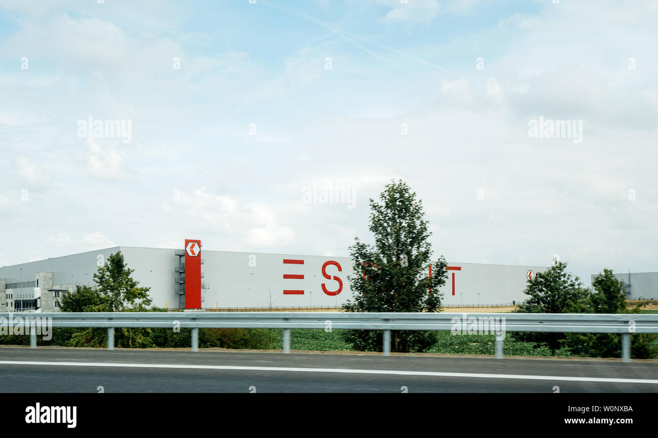 Monchengladbach, Germany - Aug 15, 2018: Fiege Logistik GmbH and Esprit  insignia detail clothing factory distribution parcel logistics center view  from the German Autobahn Stock Photo - Alamy
