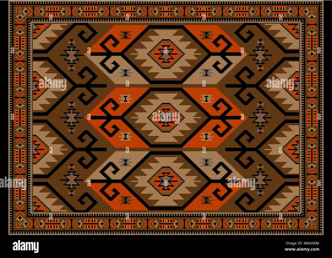 Vintage luxury oriental carpet in brown, beige shades with orange and ...