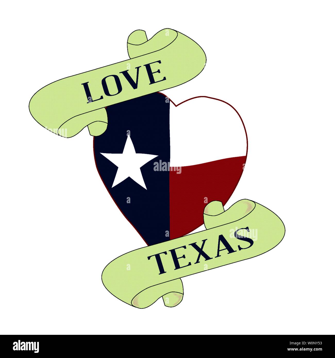 A tattoo style logo with Texan flag heart and scroll Stock Vector