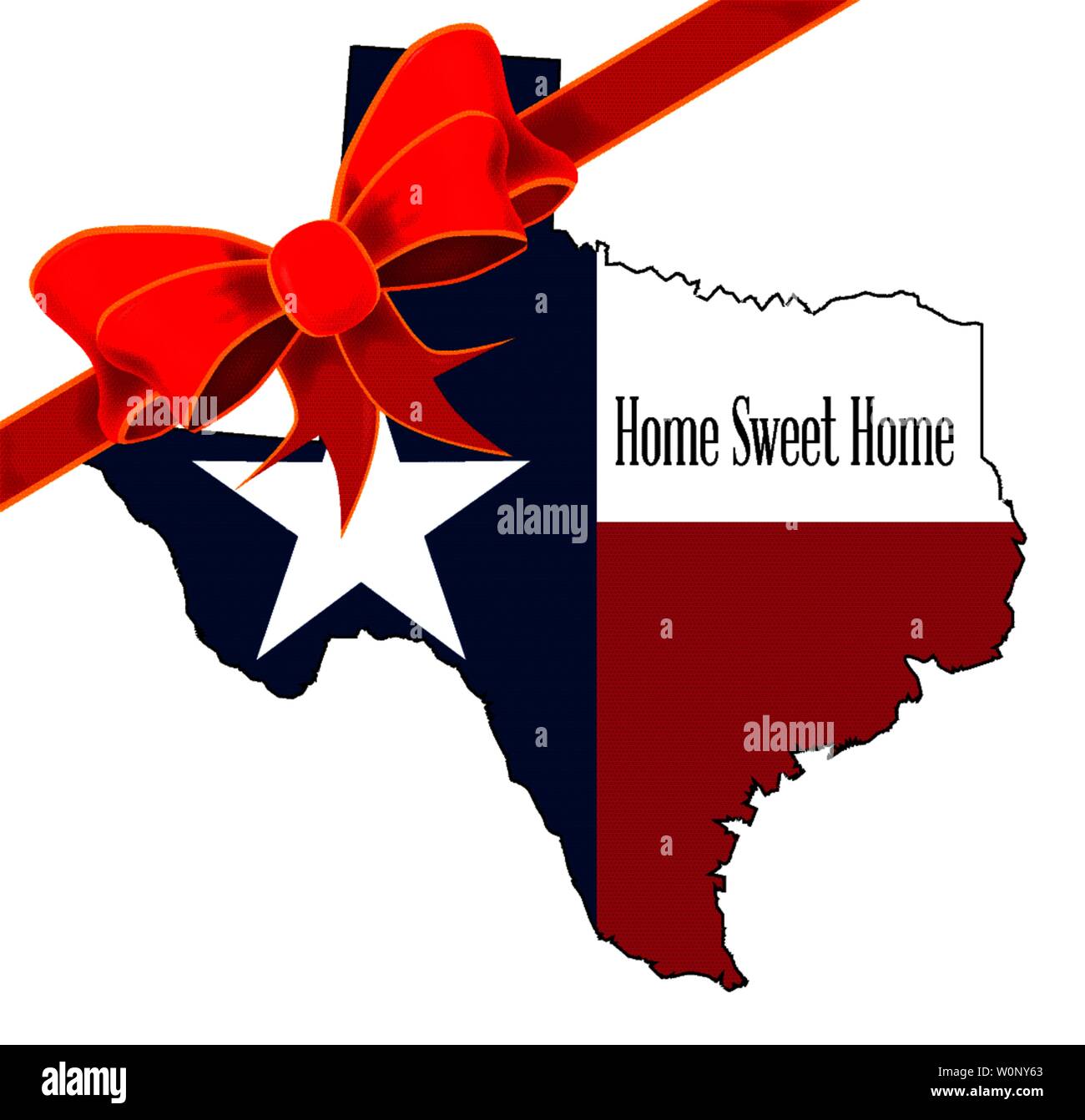 Outline of the state of Texas with flag isolated and message Home Sweet Home Stock Vector