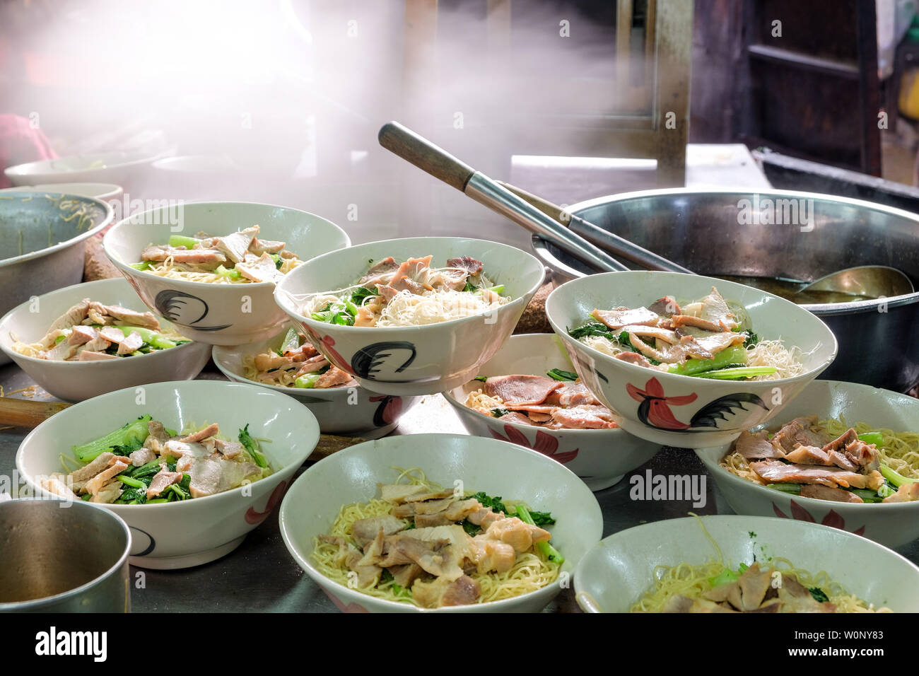 Group of Chubgung Noodles, one of street food is popular on Chinatown (Yaowarat) Bangkok, Thailand Stock Photo