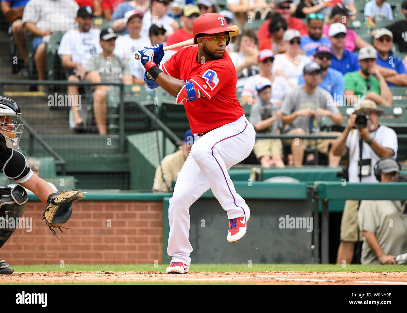 June 23, 2019: Texas Rangers shortstop Elvis Andrus #1 forces out