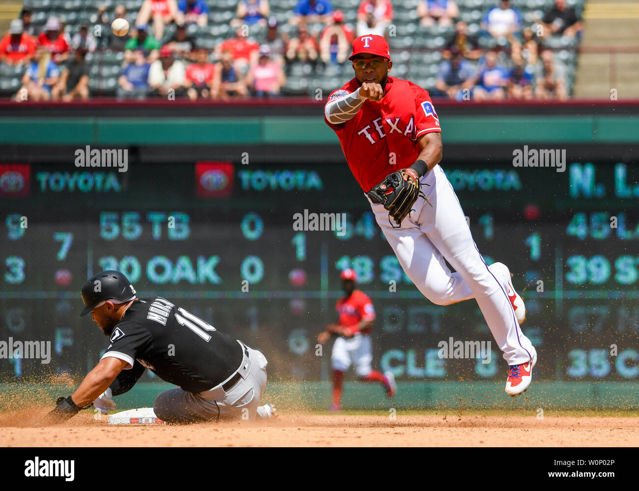 June 23, 2019: Texas Rangers shortstop Elvis Andrus #1 forces out