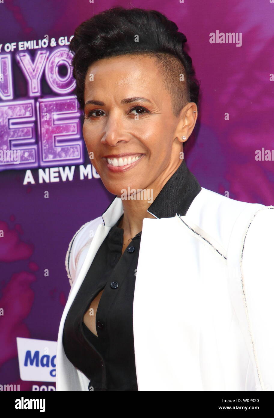 Dame Kelly Holmes arrives on the red carpet during the On Your Feet Press Night at the London Coliseum, St Martin's Lane. Stock Photo