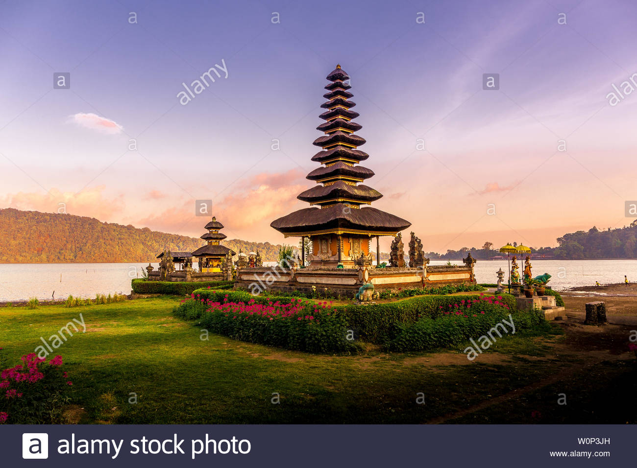 Sunset At Ulun Danu Beratan Temple In Bali Indonesia Stock Photo