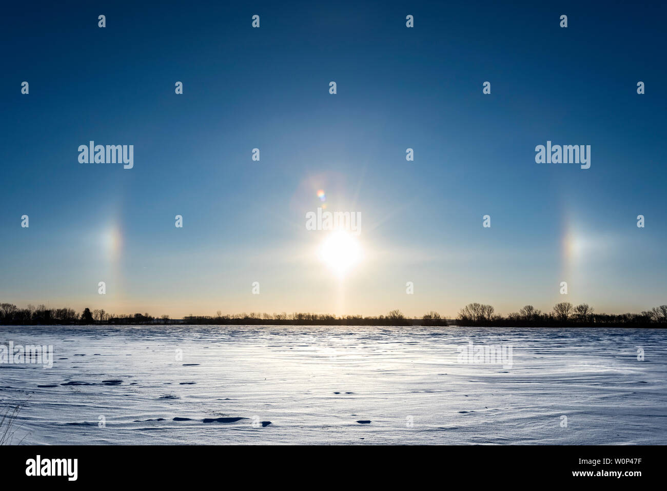 Sundogs (a.k.a., parhelion;plural: parhelia), January 30, 2019, Minnesota, USA, by Dominique Braud/Dembinsky Photo Assoc Stock Photo