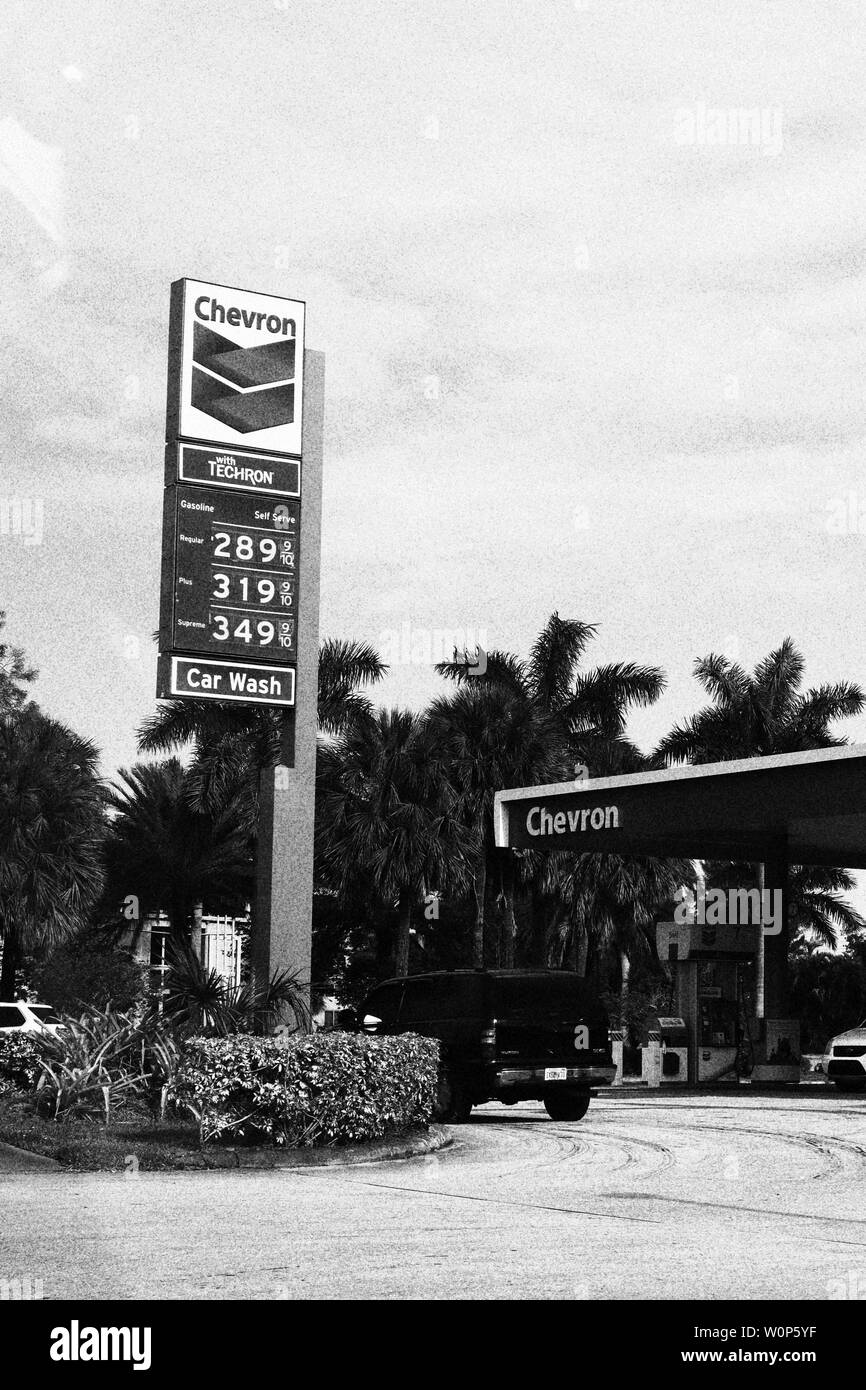 Chevron gas station In black and white Stock Photo