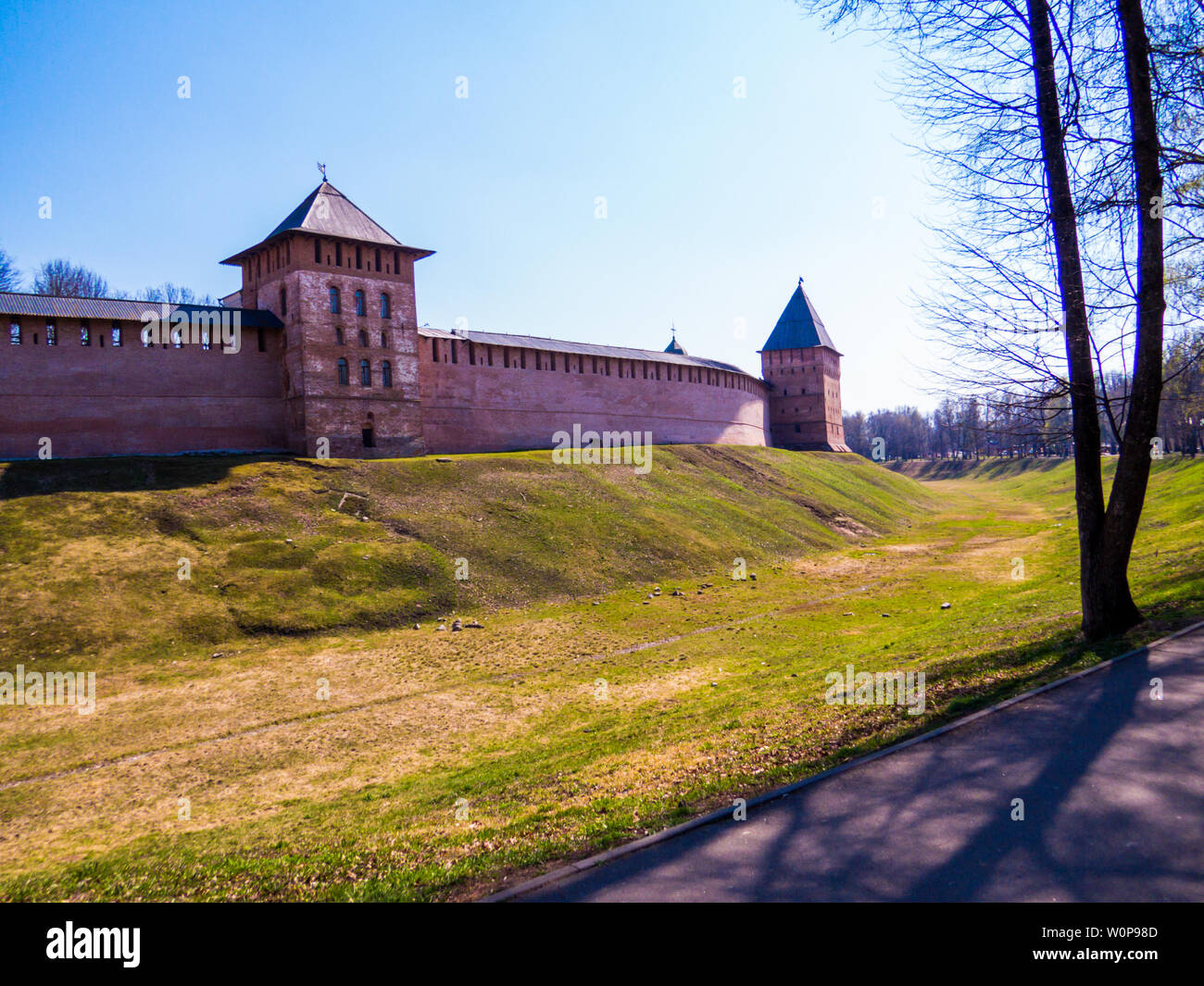 View of the Walls of the Kremlin in Veliky Novgorod, Russia Stock Photo