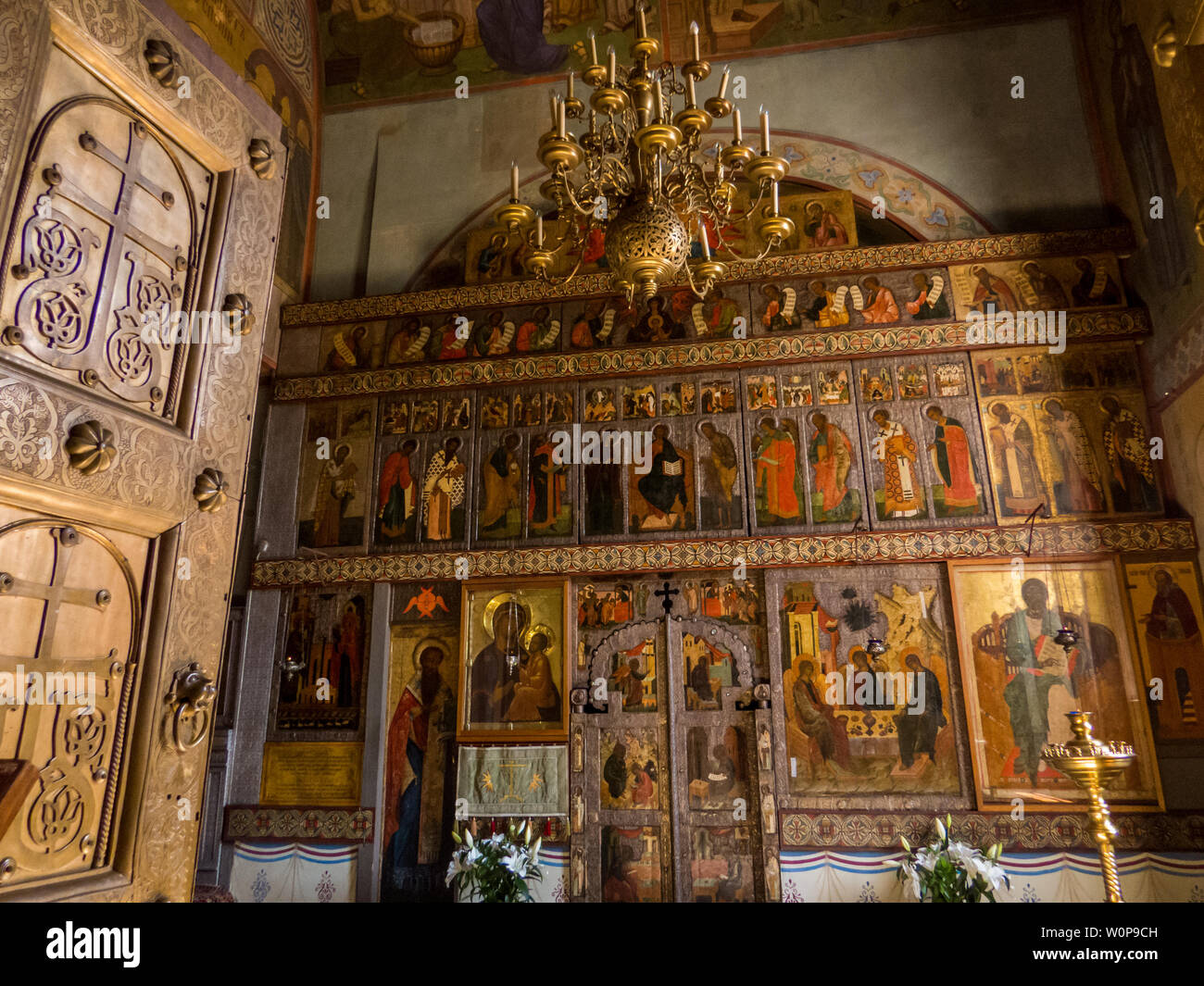 VELIKY NOVGOROD, RUSSIA - APRIL 24, 2019: View of the interior of Saint Sophia Cathedral in the Kremlin. Stock Photo