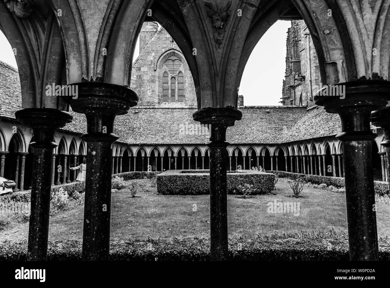 The cloister of the Mont Saint Michel Abbey Stock Photo