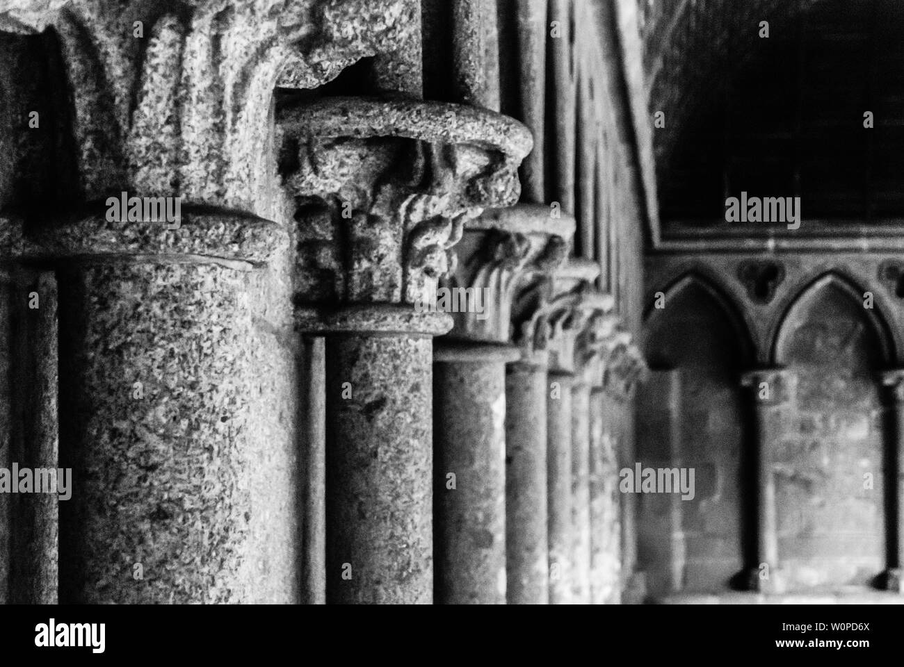 The cloister of the Mont Saint Michel Abbey Stock Photo