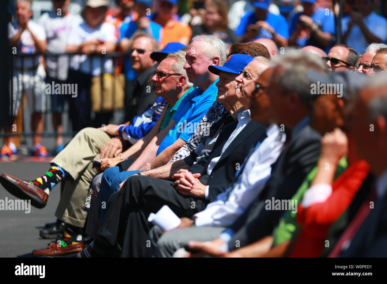 NEW YORK, NEW YORK - JUNE 27: New York Mets fans attend a ceremony