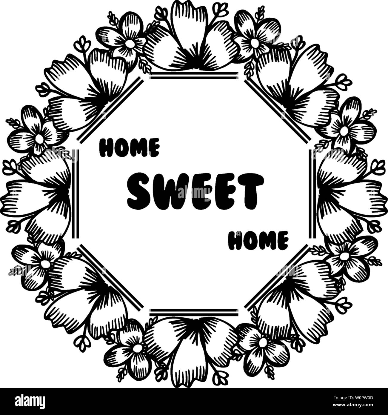 Vector illustration invitation card of home sweet home with cute wreath ...