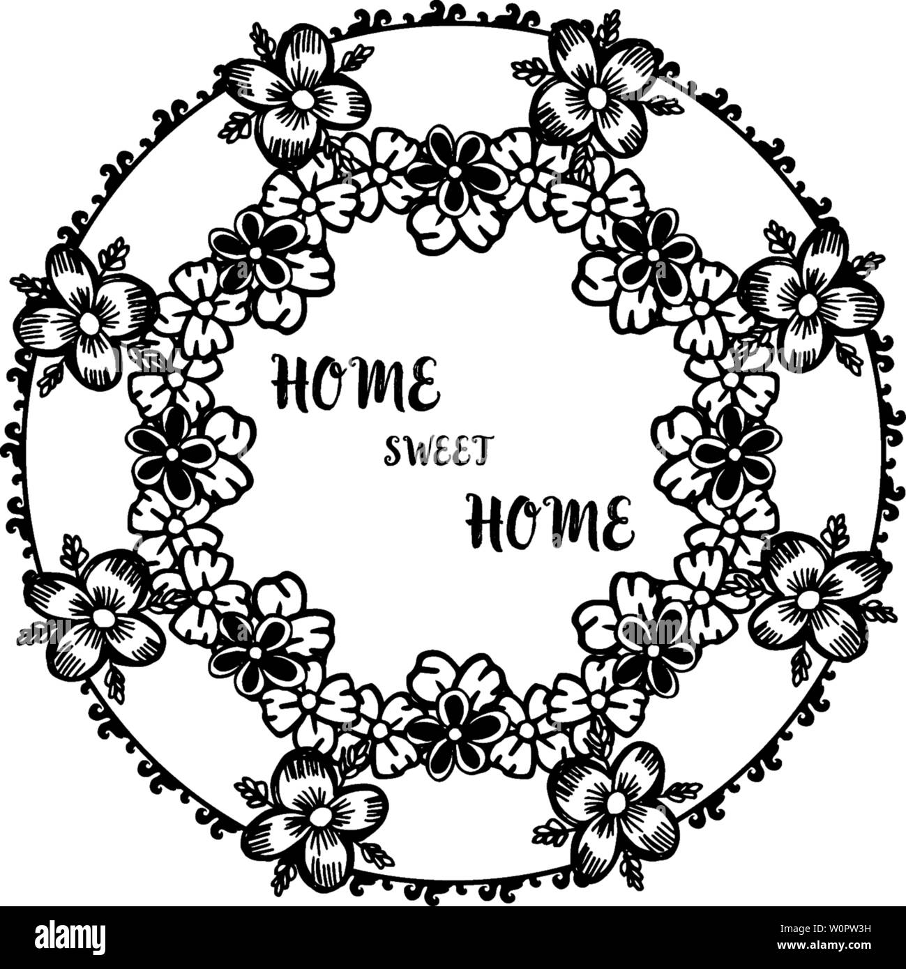 Vector illustration invitation card of home sweet home with cute wreath ...